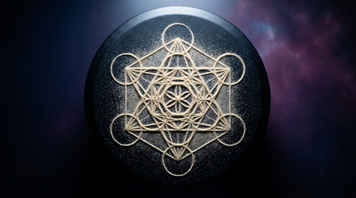 Cymatic patterns formed by frequency vibrations on dark surface